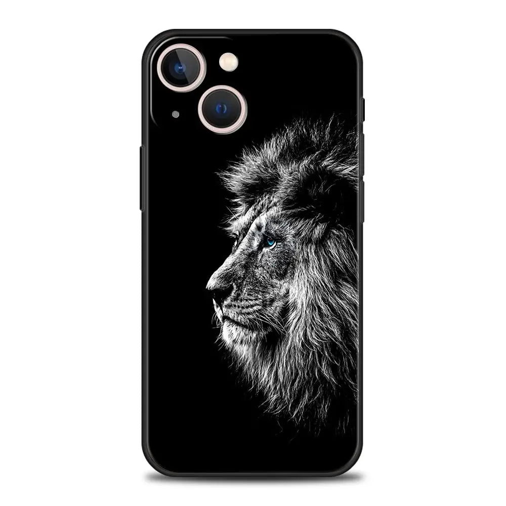 Löwe Wilde Tiere Luxus Handyhülle für iPhone 13 15 14 12 Mini 11 Pro MAX XR X SE XS 7 8 Plus Silikon Schwarz Schutzhülle