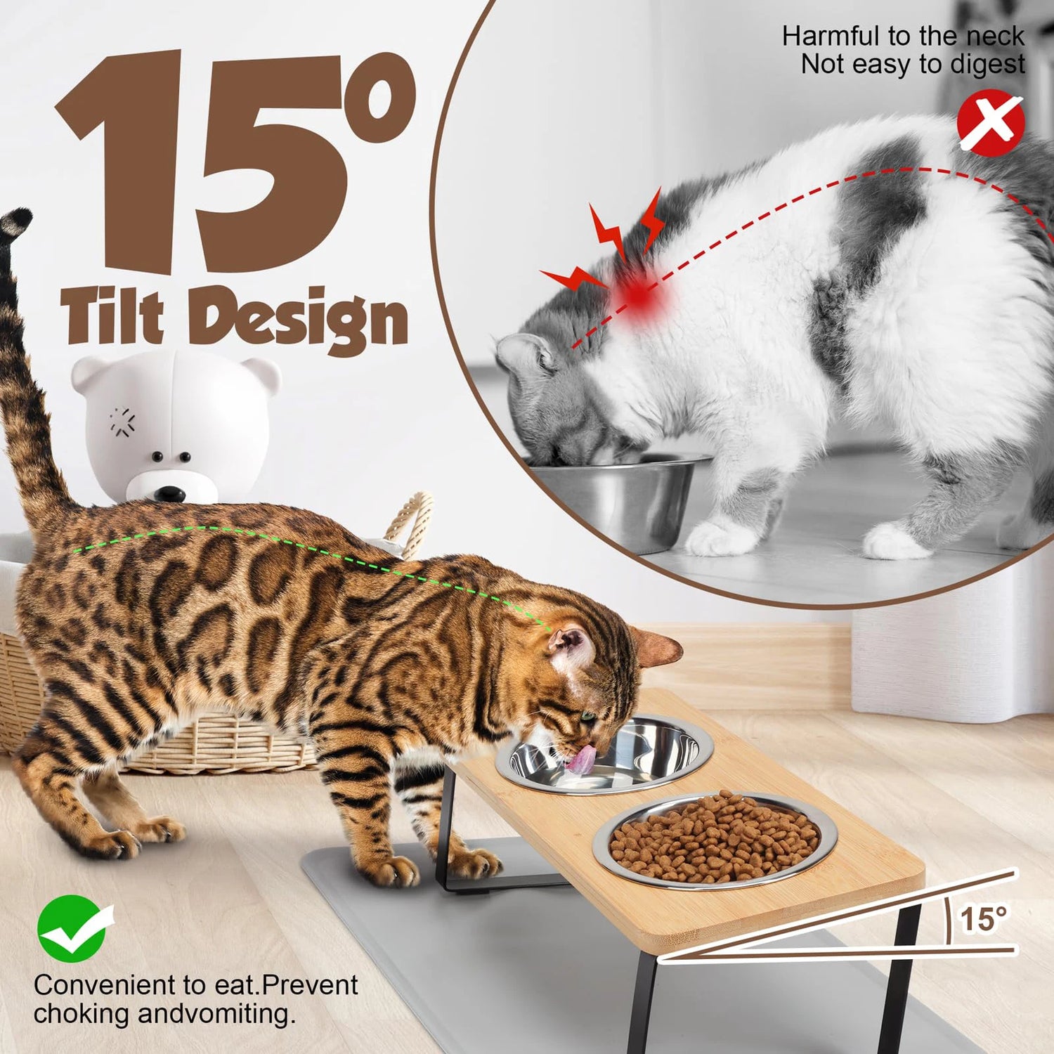Erhöhter Katzennapf mit Edelstahlschüsseln Premium