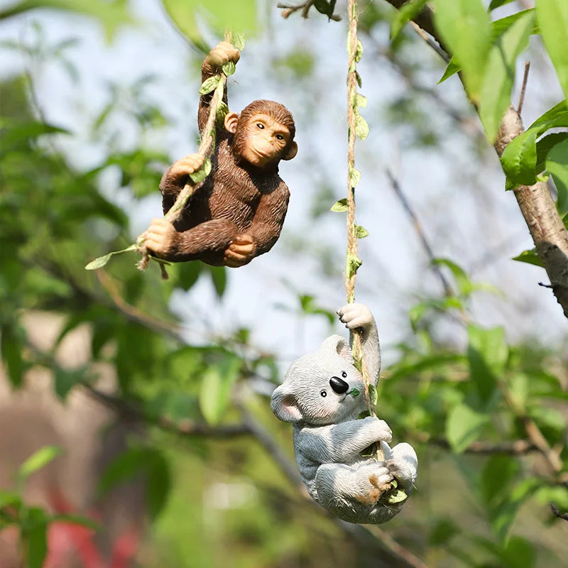 Creative Resin Animal Hanging Garden Ornaments - Koala &amp; Orangutan Mini Figurines Decor for Lawn Garden Yard Terrace Patio Tree Petoria Store
