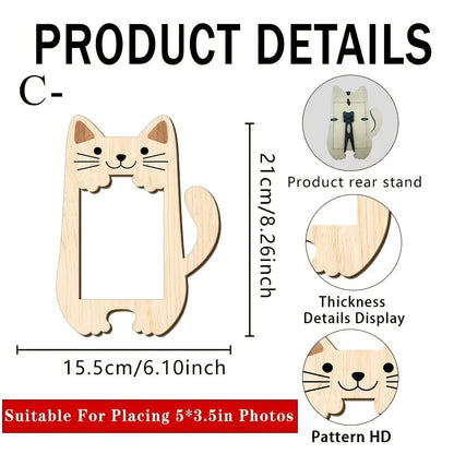 Cute Animal Shaped Wooden Photo Frame Cat Bear Design Desktop Picture Frame Home  Photo Display Ornament Housewarming Birthday Petoria Store
