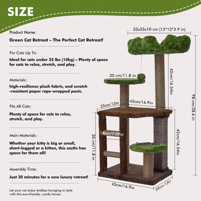 Medium Cat Tree: Green Staircase Multi-Tier Cat Tower with Scratching Post and Cozy Perch Cat Climbing Frame Petoria Store