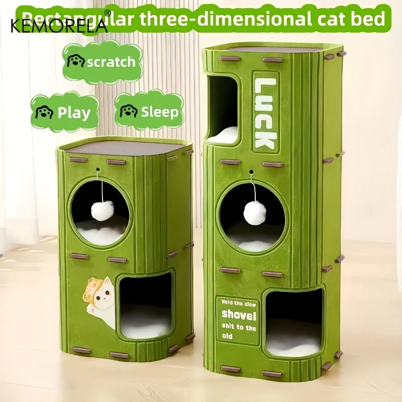 3D Tree-Shaped Cat Condo Large Space Pet Cat Tree with Scratching Posts &amp; Hanging Toys Felt Space-Saving Detachable for Cats Petoria Store