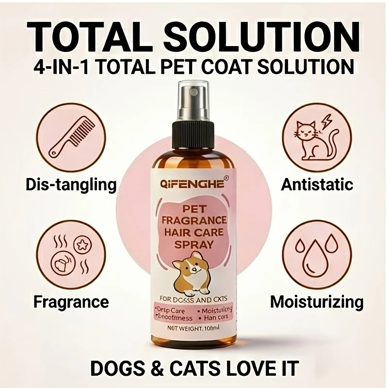 3,38 oz Fellpflegespray für Haustiere, Fellpflegemittel für Hunde und Katzen, sofortige Frizz-Kontrolle und glatter Fellmantel, tiefenwirksame Pflege und Entwirrung