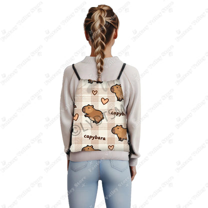 Cute Animal Capybara Graphic Pattern Drawstring Bags Women Outdoor Storage Bags for Travel Backpack Shoes Holder Bookbag Petoria Store