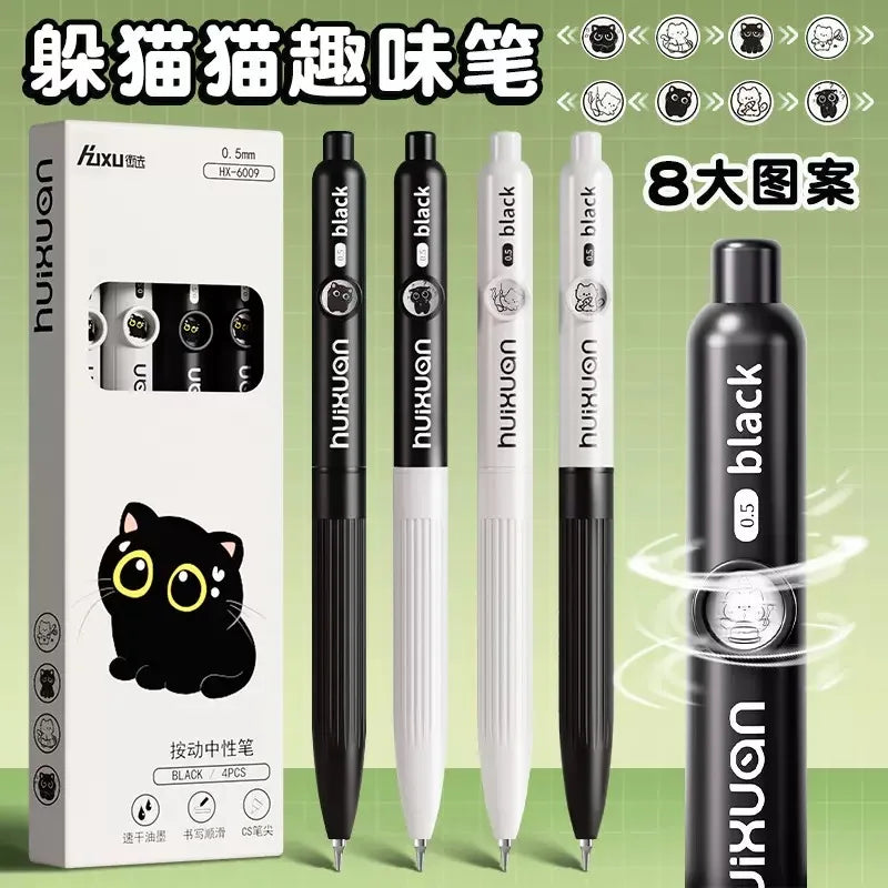 4 Stück Kawaii-Katzenstifte, Pfote 0,5 mm, schnell trocknend, schwarze Tinte, glattes Schreiben, einziehbare Stifte, Schule, Journaling, Geburtstag, Weihnachten, Geschenk ﻿