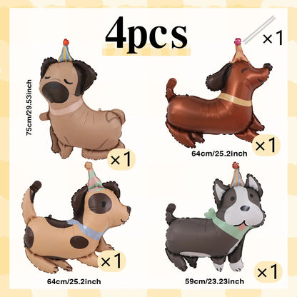 4 Animal Dog Aluminum Foil Balloons Cute Dog Theme Birthday, Anniversary Decoration, Shower, Pet Party Decoration Petoria Store