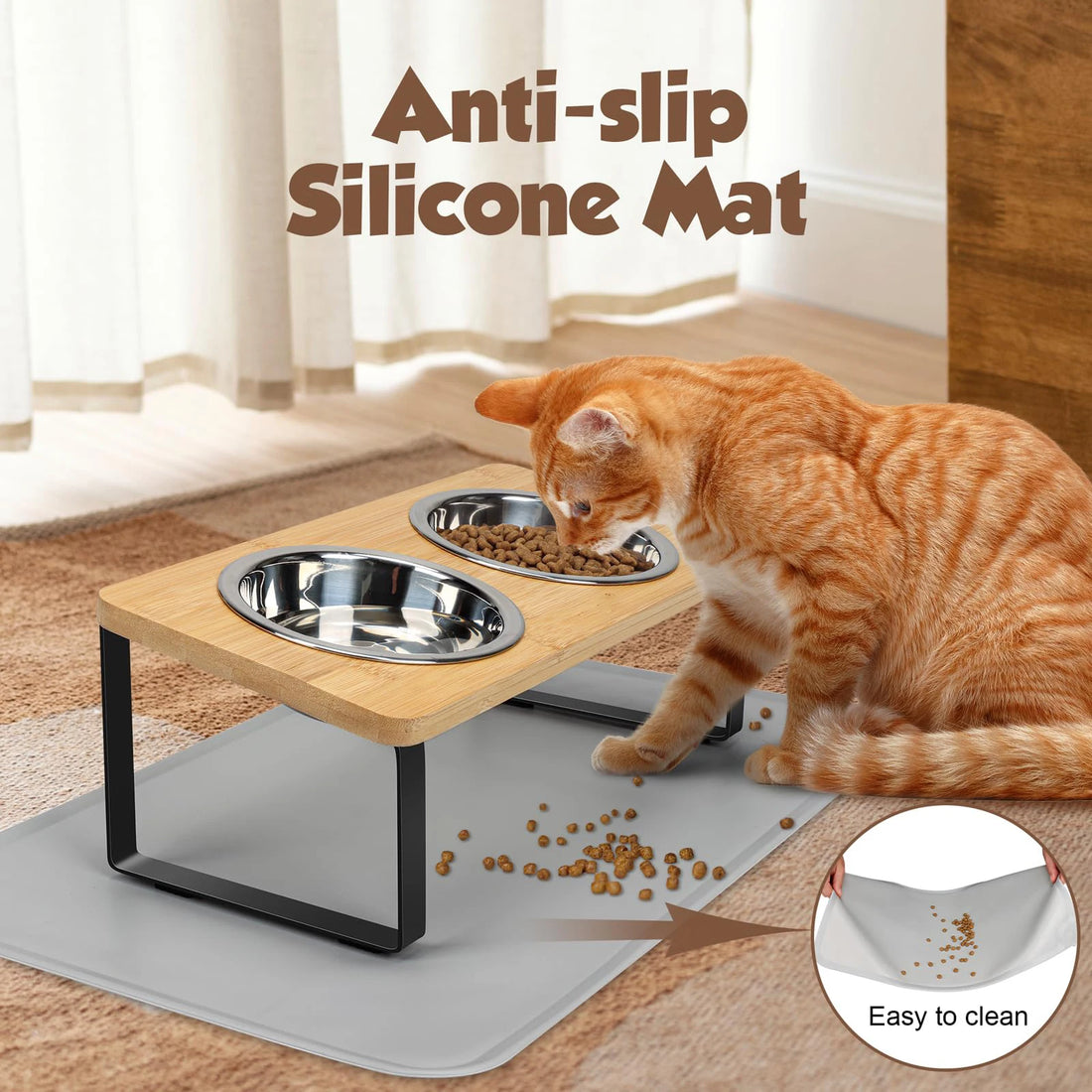 Erhöhter Katzennapf mit Edelstahlschüsseln Premium