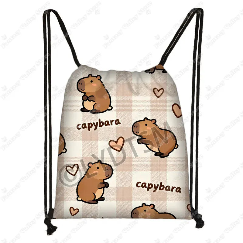 Cute Animal Capybara Graphic Pattern Drawstring Bags Women Outdoor Storage Bags for Travel Backpack Shoes Holder Bookbag Petoria Store