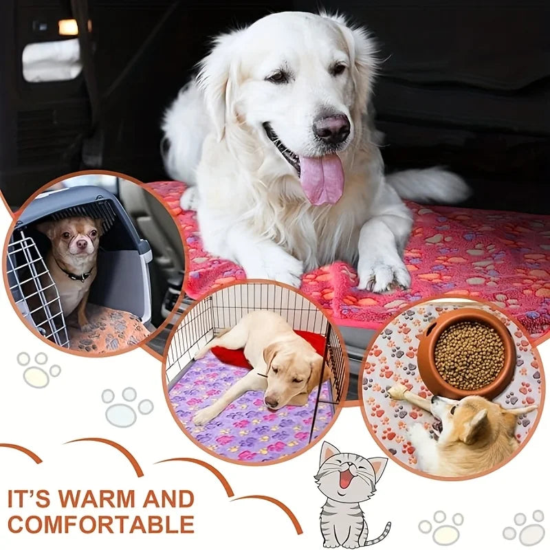 Flanell-Haustierdecke, niedliche Hundepfotenabdruck-Decke, Haustiermatte für Welpen, Kätzchen, warme und bequeme Decke, geeignet für Katzen und Hunde