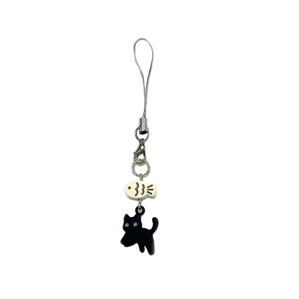 Süße schwarze Katze Schlüsselanhänger Cartoon Handykette Kamera Kopfhörer Anhänger Tasche dekorative Kette Kawaii Schlüsselanhänger Y2K Zubehör