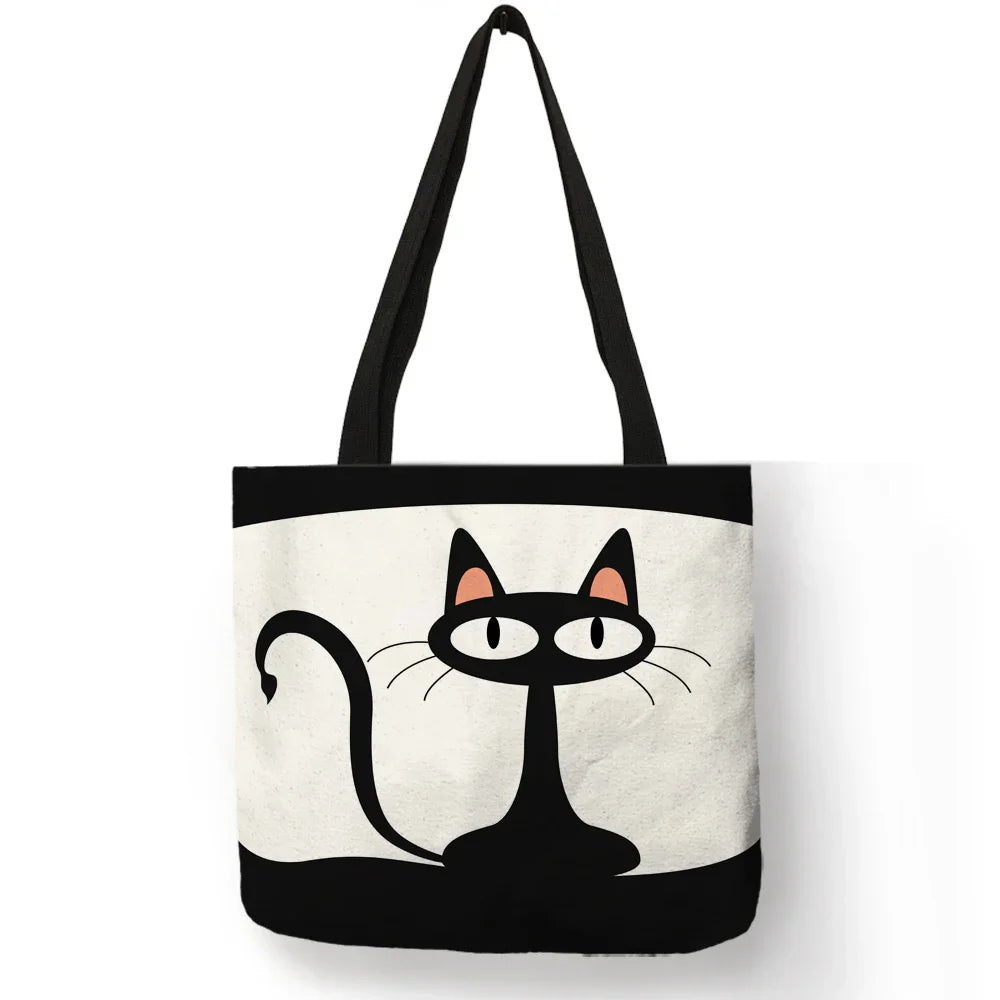 Einkaufstasche mit Cartoon-Tier-Katzen-Aufdruck für Damen, faltbar, wiederverwendbar, Einkaufstaschen, Handtaschen aus Polyester