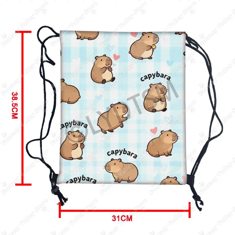 Cute Animal Capybara Graphic Pattern Drawstring Bags Women Outdoor Storage Bags for Travel Backpack Shoes Holder Bookbag Petoria Store