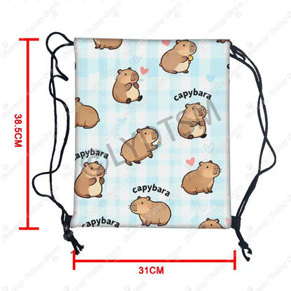 Cute Animal Capybara Graphic Pattern Drawstring Bags Women Outdoor Storage Bags for Travel Backpack Shoes Holder Bookbag Petoria Store