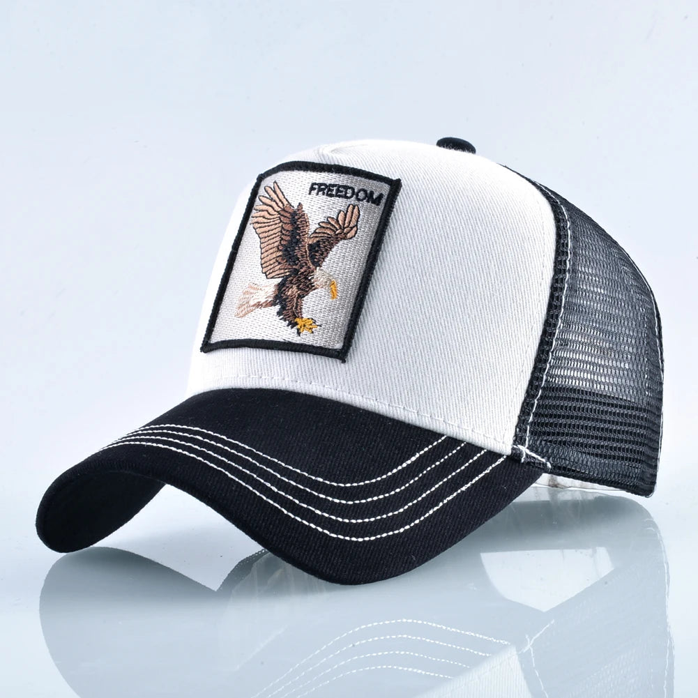Modische Trucker-Kappen mit Stickerei-Tiere-Patch, vier Jahreszeiten, Snapback-Baseballkappe für Männer und Frauen, verstellbare Visiermütze
