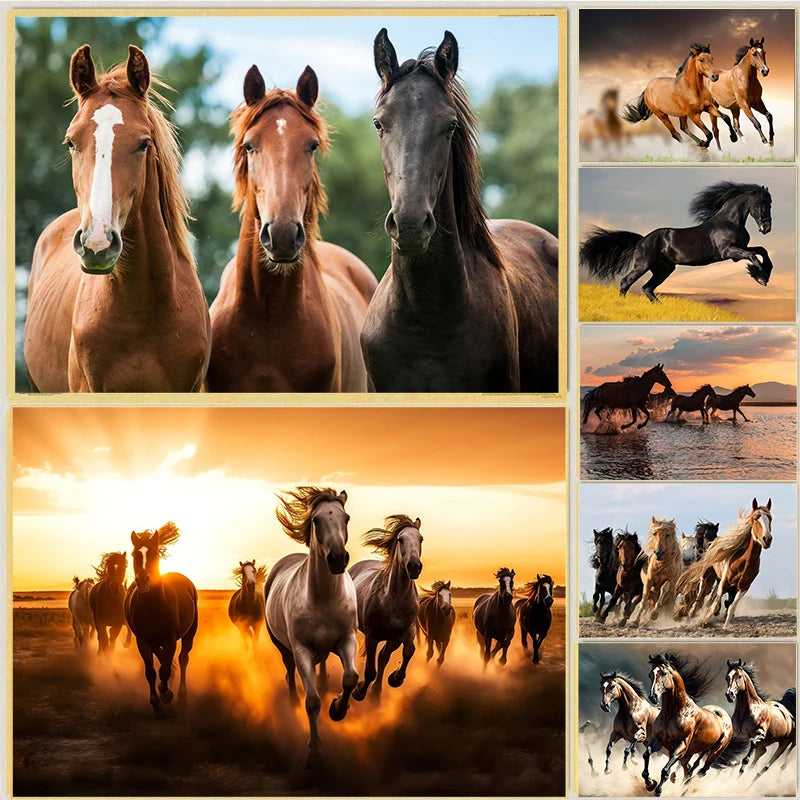 Handsome Horse Watercolor Painting Canvas Poster Animals Wall Art Pictures for Living Room Bedroom Playroom Modern Home Decor Petoria Store