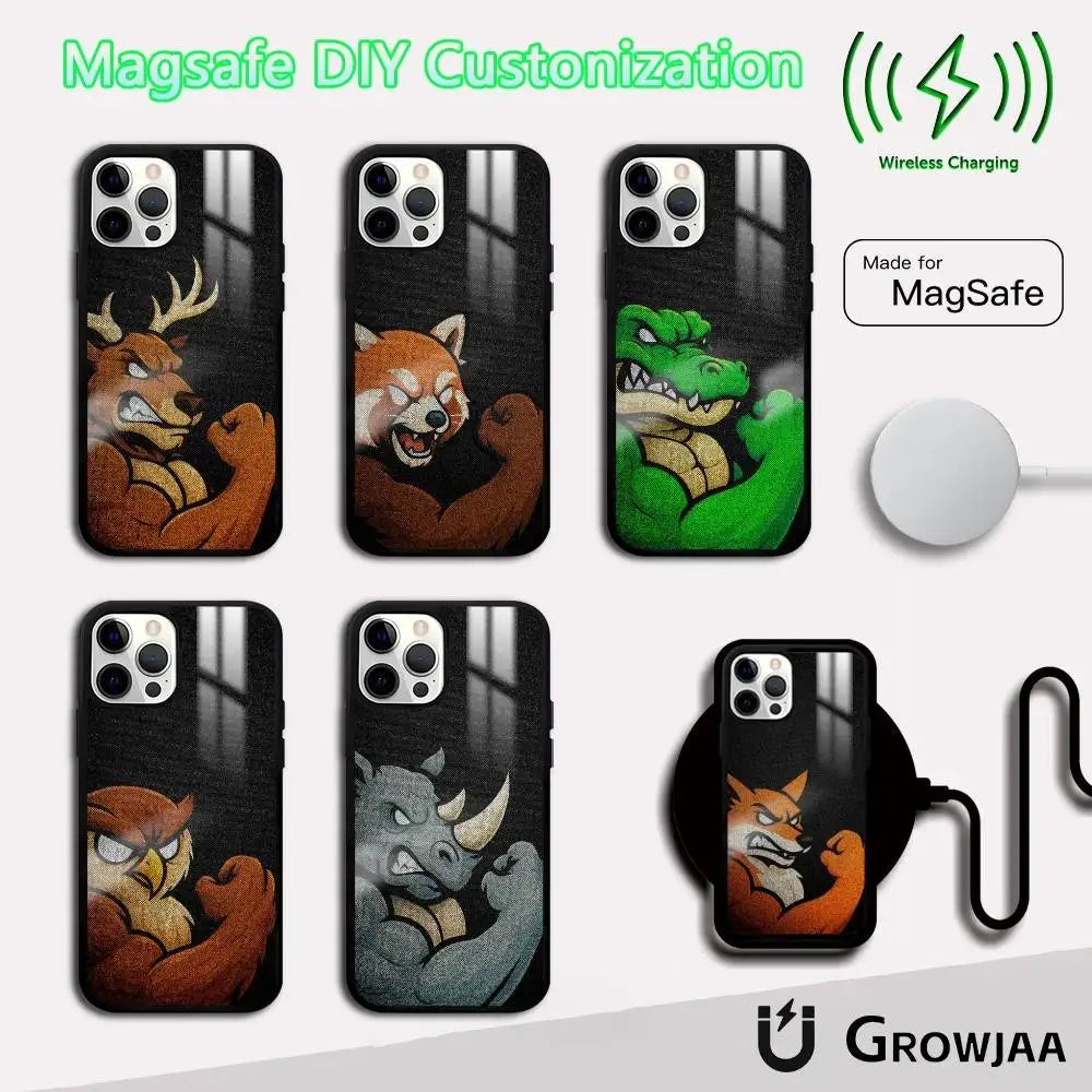 Lustige Tiere Elch Nashorn Handyhülle für iPhone 16 15 14 13 12 11 Pro Max Plus Mini Magsafe Spiegel Wireless Magnetic Cover