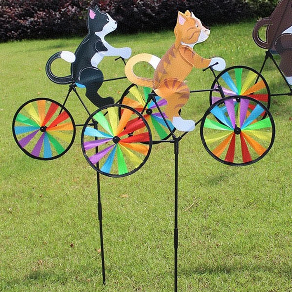 Animal Riding Three-dimensional Cartoon Modelling Windmill Creative Bicycle Wind Spinners Standing Pole Garden Yard Decoration Petoria Store