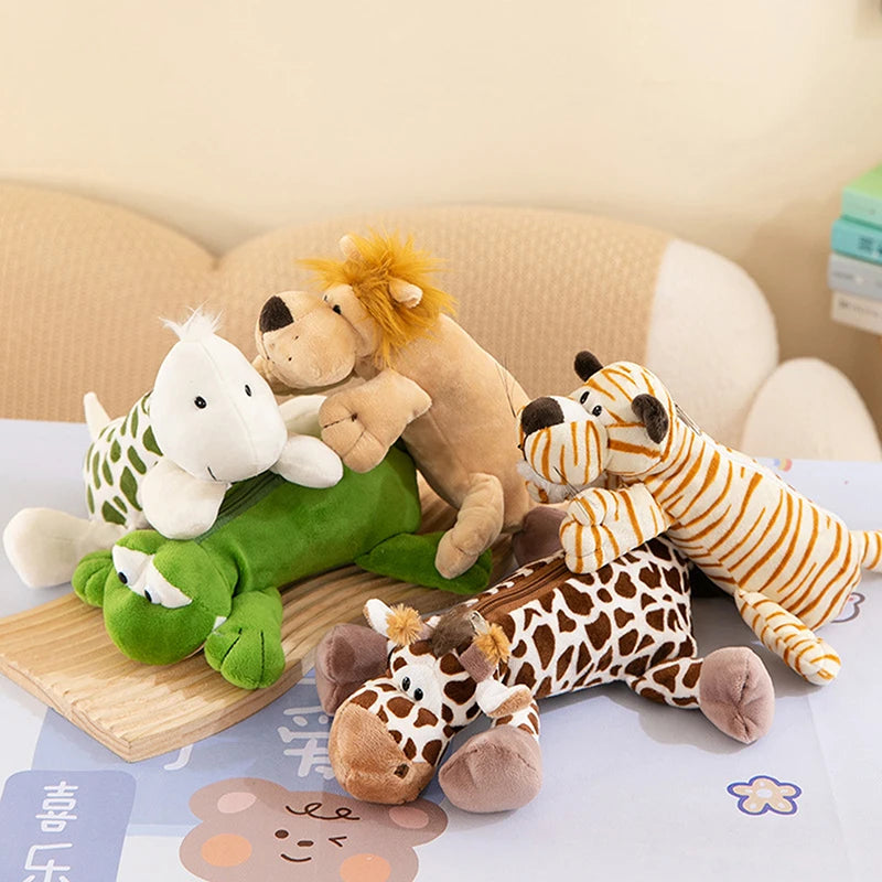 Cartoon Tier Elefant Löwe Plüsch Stift Fall für Kind Schule Saison große Kapazität liefert Briefpapier Aufbewahrung tasche für Kind Geschenk