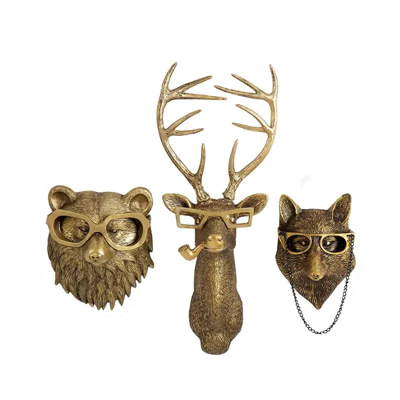 Antique Bronze Resin Animal Pendant Golden Deer Head Wall Storage Hook Up Background Wall Accessories Decorative Figurines Petoria Store