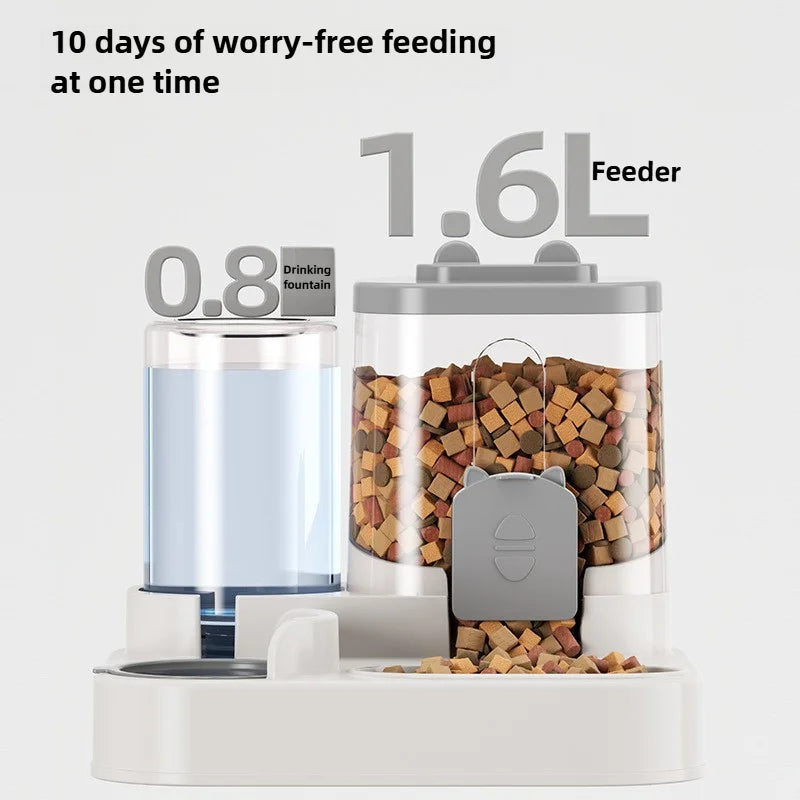 Automatischer Futternapf für Katzen mit auslaufsicherem Design und Wasserbrunnen. Futterspender für kleine, mittelgroße und große Katzen und Hunde