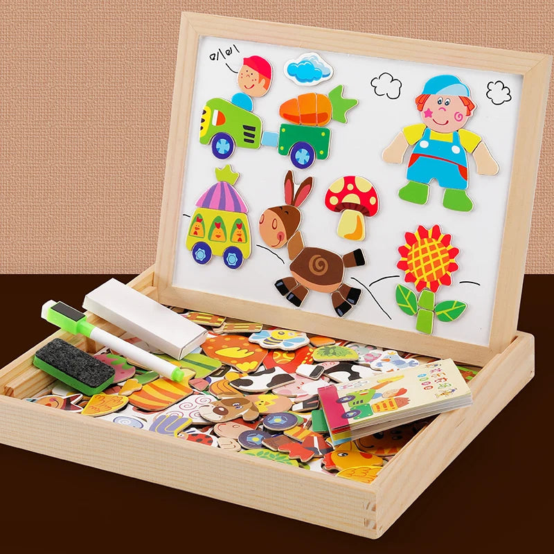 100 + Stücke Holz Multifunktions Kinder Tier Puzzle Schreiben Magnetische Reißbrett Tafel Lernen Bildung Spielzeug Für Kinder