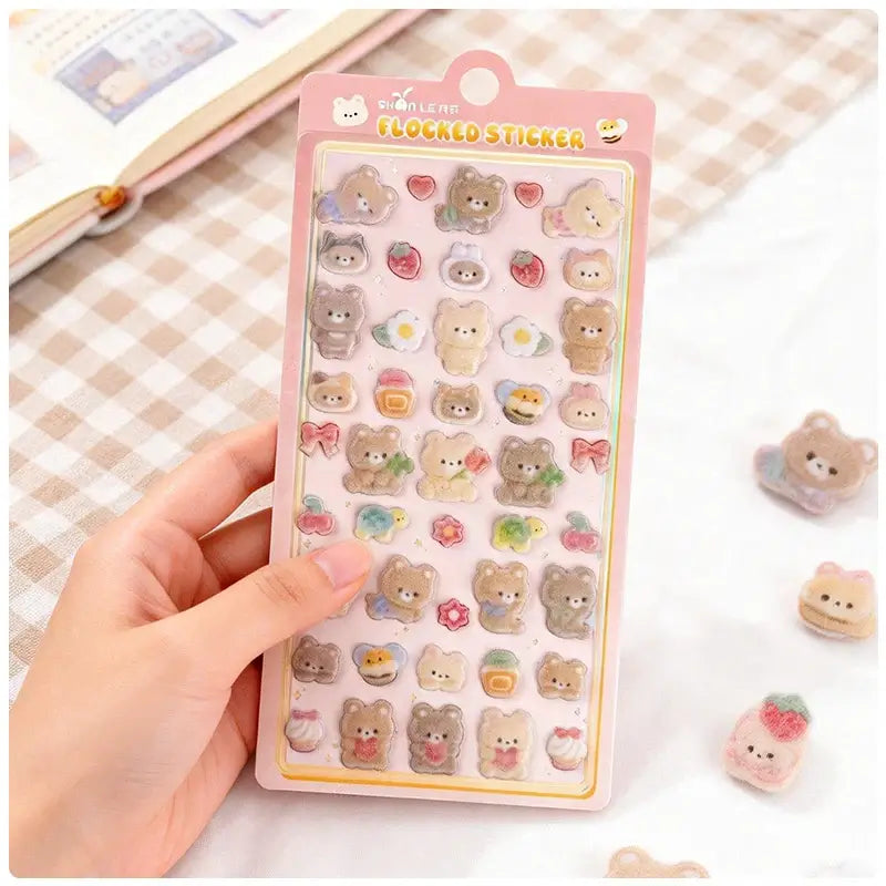 Set of adorable 3D Petoria Puffy animal stickers with bear, pig, and chick motifs in pastel colors, perfect for journaling and crafts.