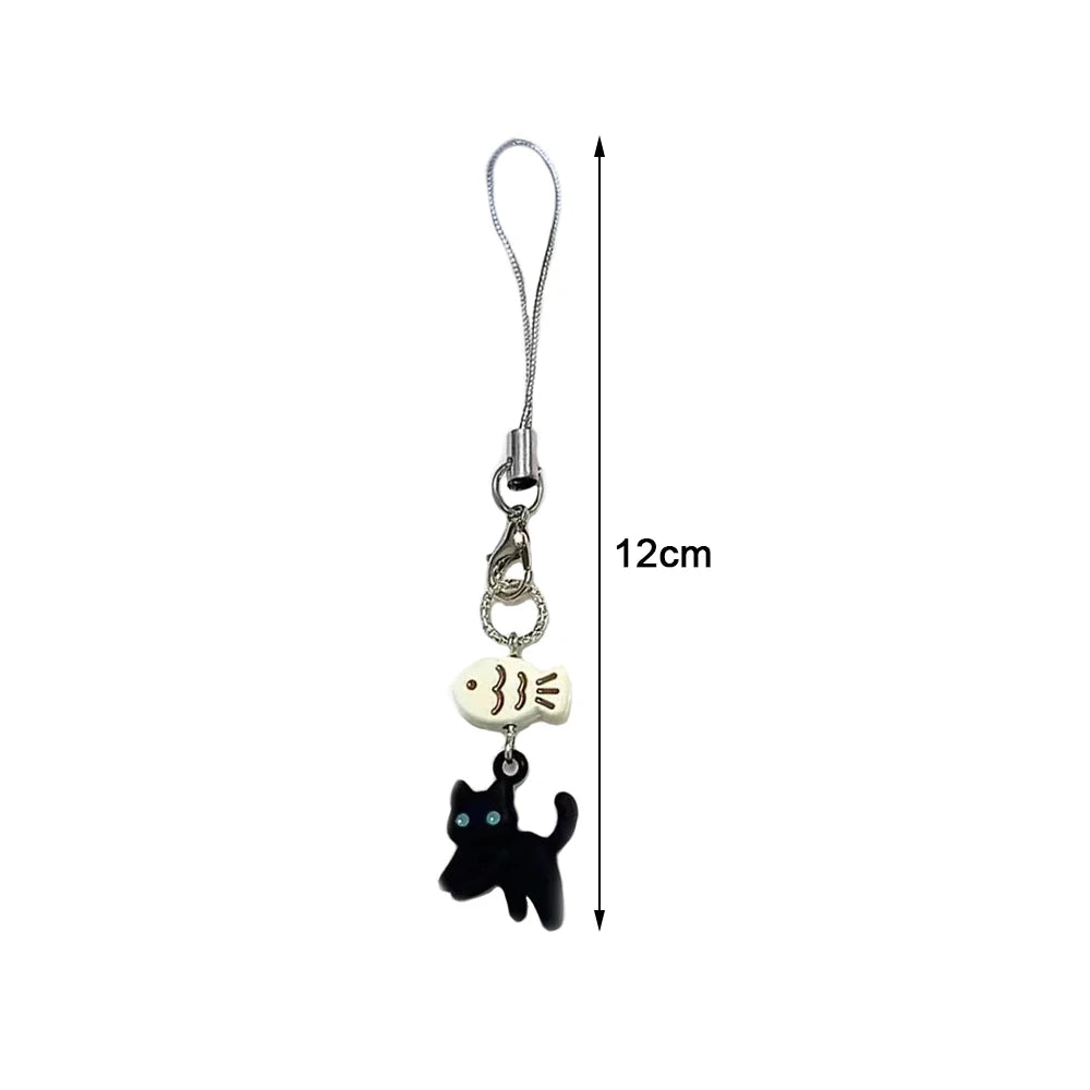 Süße schwarze Katze Schlüsselanhänger Cartoon Handykette Kamera Kopfhörer Anhänger Tasche dekorative Kette Kawaii Schlüsselanhänger Y2K Zubehör