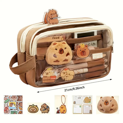 Petoria® Capybara Federmäppchen mit Fächern – Transparenter Organizer für Schule &amp; Büro