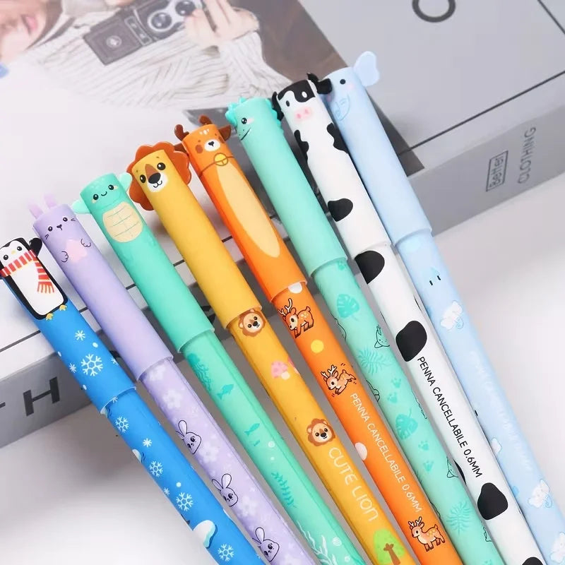 Ein Set mit 8 löschbaren Gelstiften in Tierform, einer 0,5 mm feinen Spitze, sie sind perfekt für Notizen und Schreiben, süße Stifte