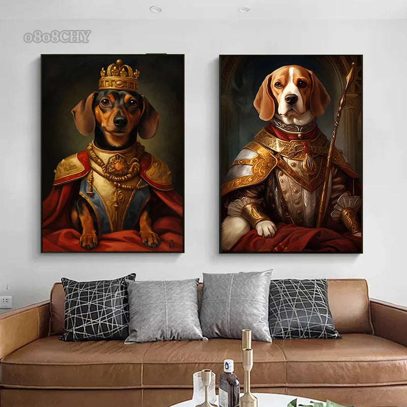 Animal Dog Portrait Art Canvas Painting Dog Dressed King Funny Posters and Prints Wall Art Pictures for Home Living Room Decor Petoria Store
