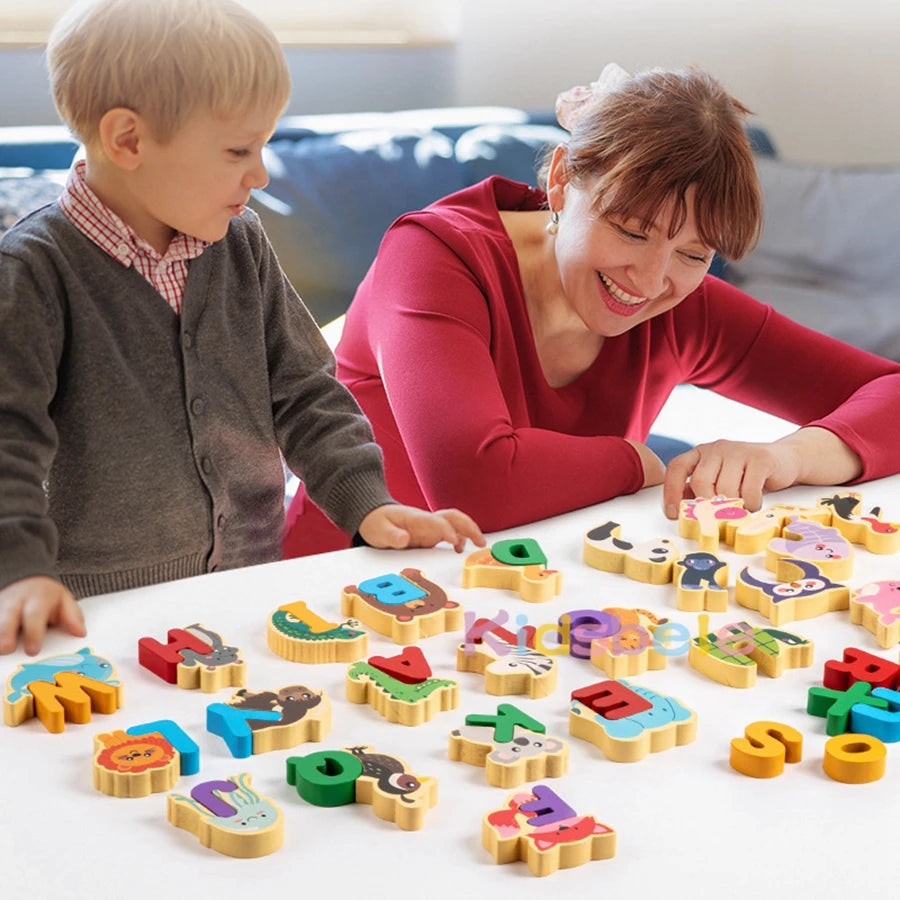 Holz Tier Alphabet Puzzle Spielzeug Montessori ABC Lernen Pädagogisches Spielzeug Für Kleinkinder Kinder Frühen Vorschule Geschenk