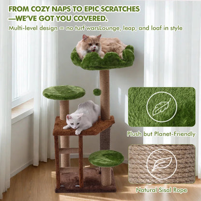 Medium Cat Tree: Green Staircase Multi-Tier Cat Tower with Scratching Post and Cozy Perch Cat Climbing Frame Petoria Store