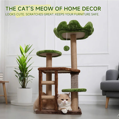 Medium Cat Tree: Green Staircase Multi-Tier Cat Tower with Scratching Post and Cozy Perch Cat Climbing Frame Petoria Store