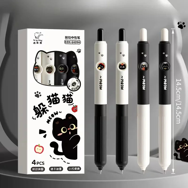 4 Stück Kawaii-Katzenstifte, Pfote 0,5 mm, schnell trocknend, schwarze Tinte, glattes Schreiben, einziehbare Stifte, Schule, Journaling, Geburtstag, Weihnachten, Geschenk ﻿