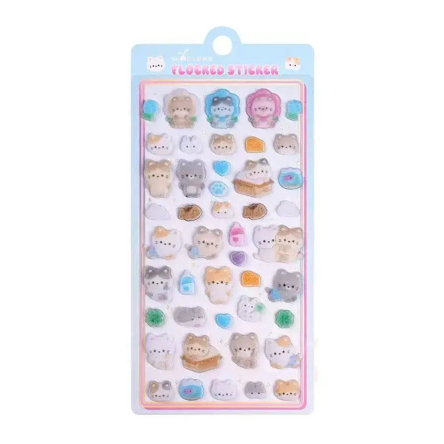Colorful 3D Petoria Puffy animal stickers featuring cats, dogs, and food items in a variety of pastel shades, ideal for decorating notebooks.
