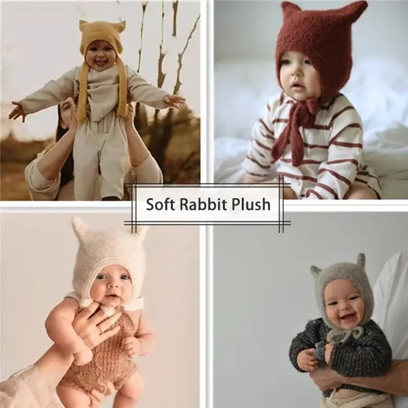 Baby Beanie mit Hasenohren in verschiedenen Farbtönen, niedlich und warm für das Baby, ideal für Herbst und Winter