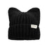Katzenohren Beanie – Schwarze warme Damen Strickmütze mit süßem Katzenohrendesign für Herbst und Winter.