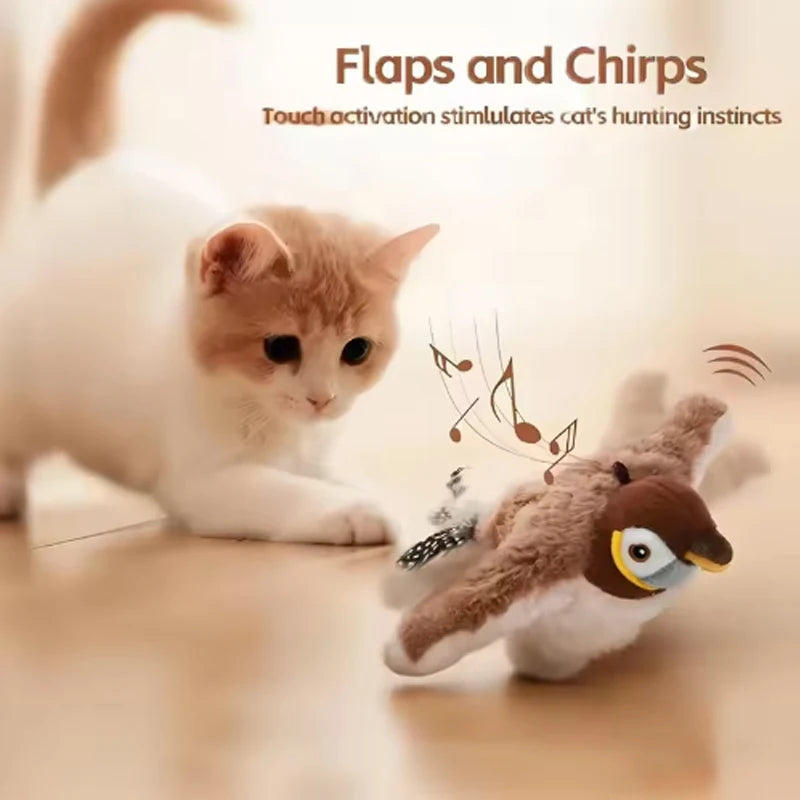 Wiederaufladbarer Plüschvogel mit Bewegung für Katzen