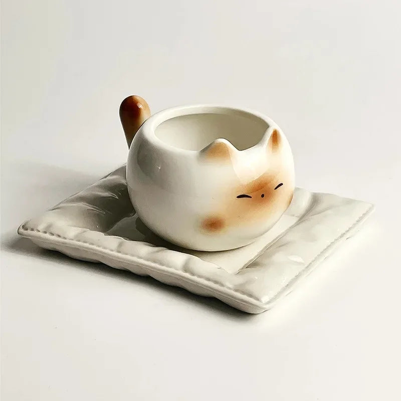 Keramiktasse, niedliche Katzenform, unterglasurfarben, Cartoon, siamesische Katze, Kaffeetassen, Zuhause, Frühstück, Milch, Kaffeetasse, Geburtstagsgeschenk, Tasse
