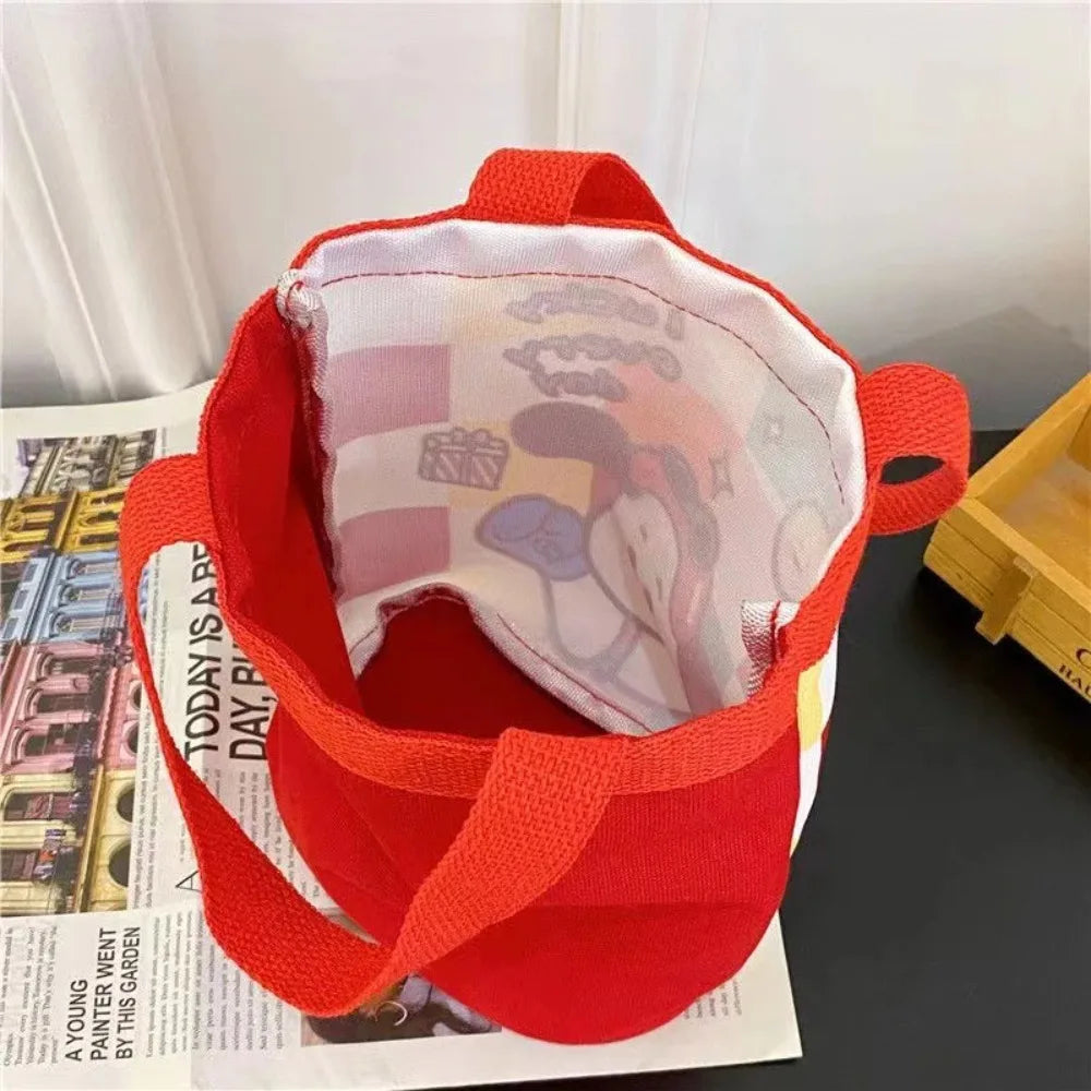 Bucket Bag Portable Cute Animal Pattern Graffiti Handbag Cartoon Print Cylindrical Bag Canvas Bento Bag Handheld Lunch Box Bag Petoria Store