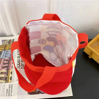 Bucket Bag Portable Cute Animal Pattern Graffiti Handbag Cartoon Print Cylindrical Bag Canvas Bento Bag Handheld Lunch Box Bag Petoria Store