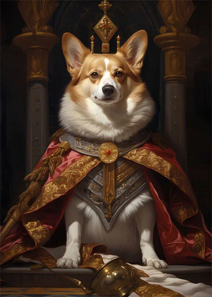 Animal Dog Portrait Art Canvas Painting Dog Dressed King Funny Posters and Prints Wall Art Pictures for Home Living Room Decor Petoria Store