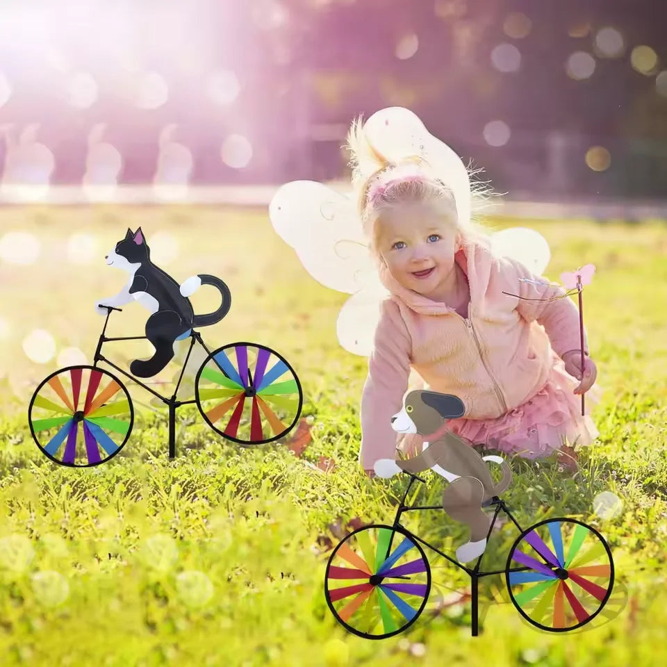 Animal Riding Three-dimensional Cartoon Modelling Windmill Creative Bicycle Wind Spinners Standing Pole Garden Yard Decoration Petoria Store