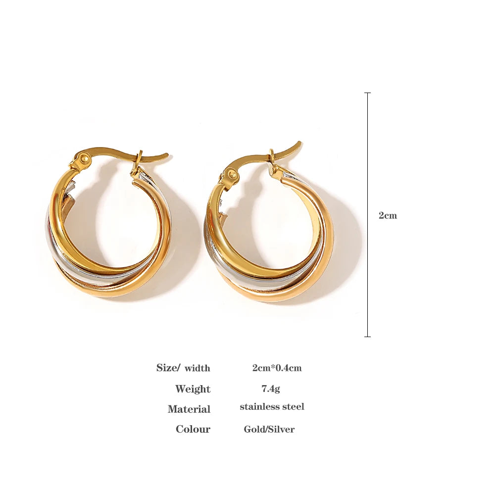 Trendige U-förmige gedrehte Creolen aus Edelstahl für Damen, klassische dreifache Metall-wasserdichte Ohrringe, Party-Schmuck