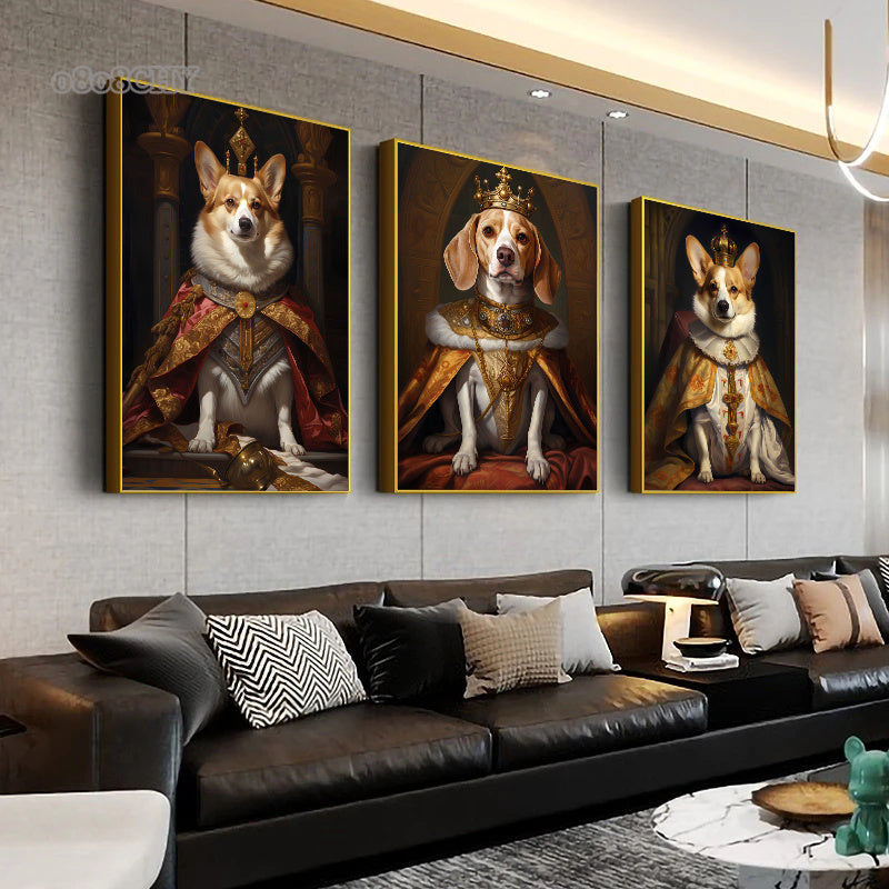 Animal Dog Portrait Art Canvas Painting Dog Dressed King Funny Posters and Prints Wall Art Pictures for Home Living Room Decor Petoria Store