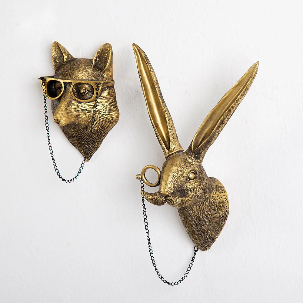 Antique Bronze Resin Animal Pendant Golden Deer Head Wall Storage Hook Up Background Wall Accessories Decorative Figurines Petoria Store