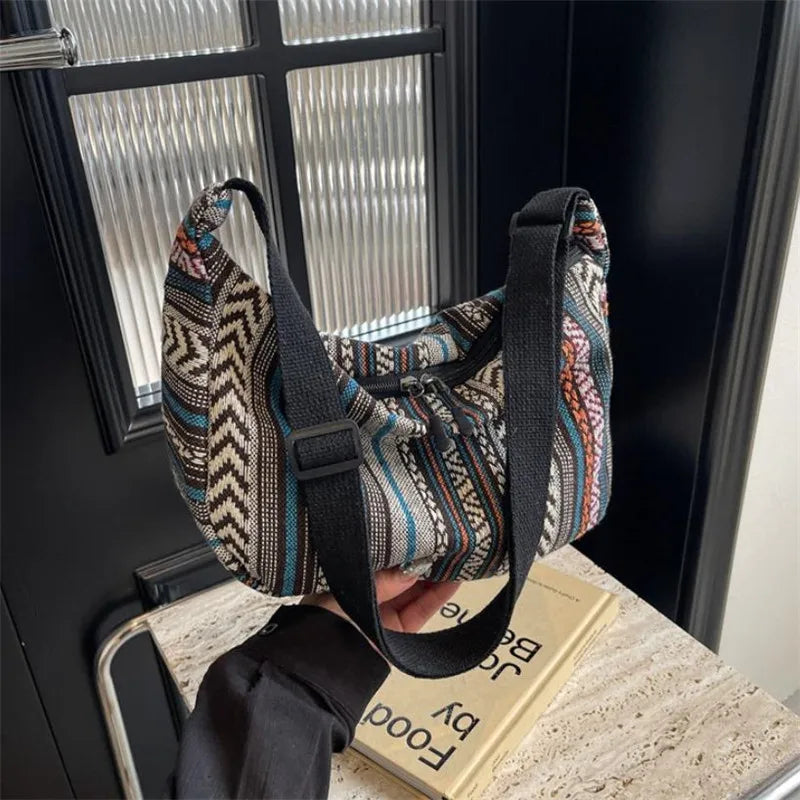 Crossbody Bags Tribal Style Shoulder Bag, Foldable Crossbody Striped Pattern, Flag Theme Hand Washable Edge Painted Lining Petoria Store