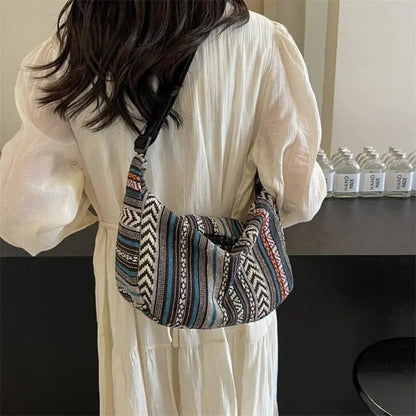 Crossbody Bags Tribal Style Shoulder Bag, Foldable Crossbody Striped Pattern, Flag Theme Hand Washable Edge Painted Lining Petoria Store
