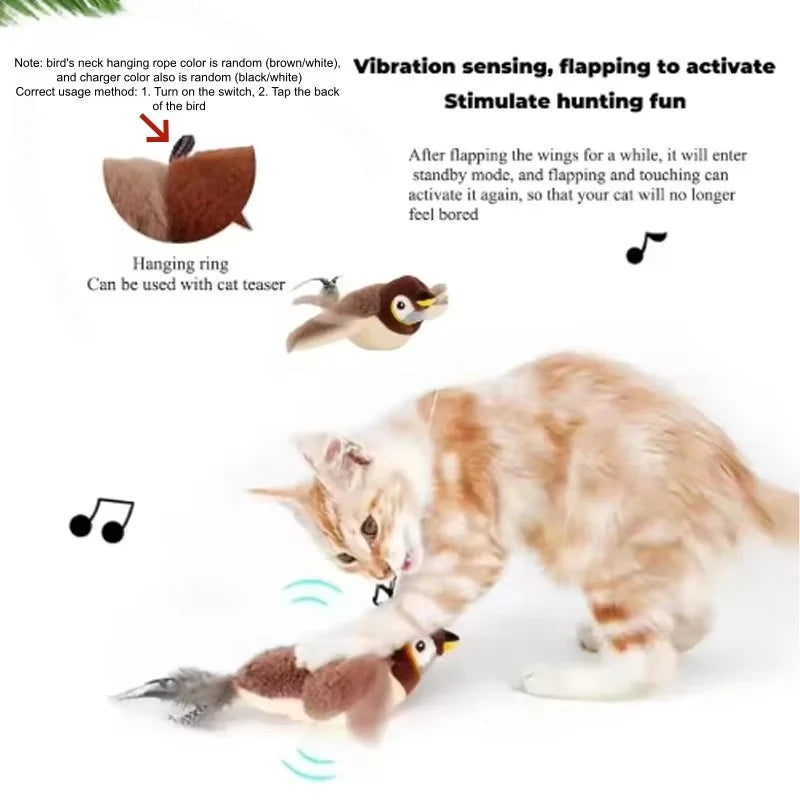 Wiederaufladbarer Plüschvogel mit Bewegung für Katzen