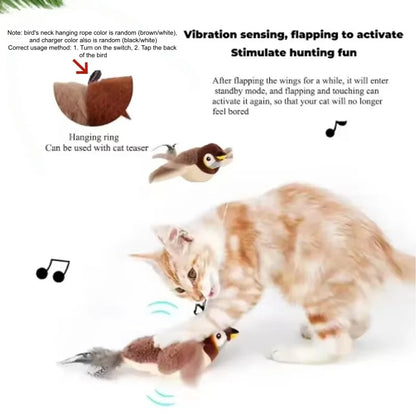 Wiederaufladbarer Plüschvogel mit Bewegung für Katzen